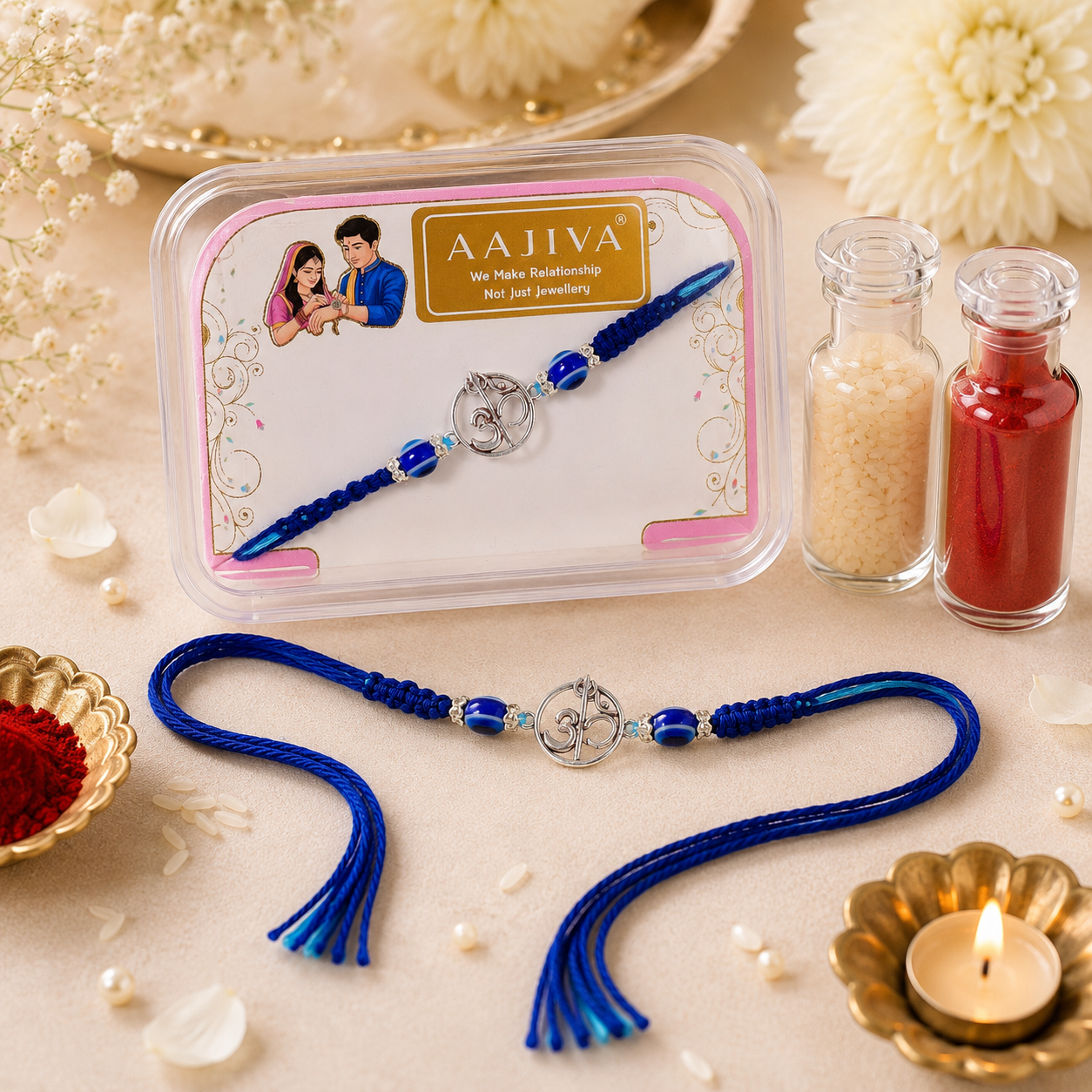 Om Vartul — Circular Silver Om Rakhi - Blue