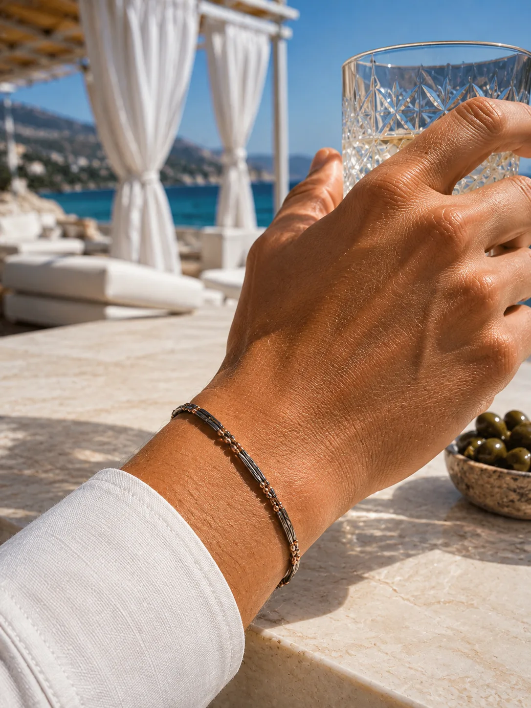 Two-Tone Twisted Bar & Bead Bracelet