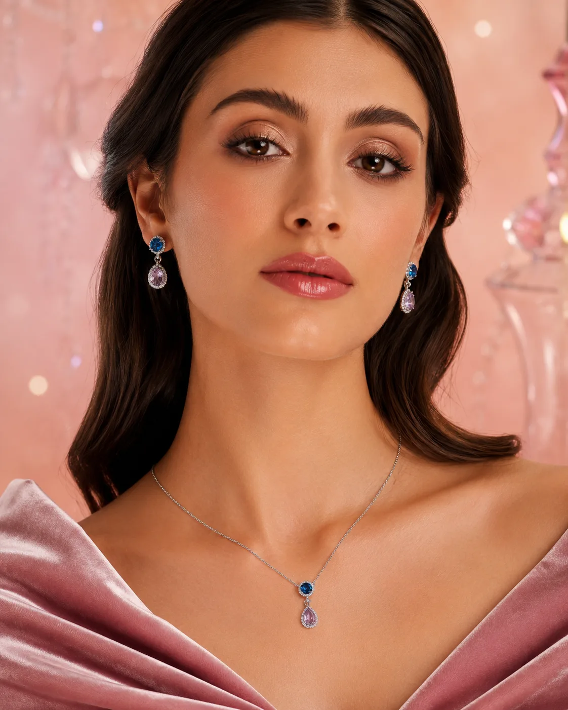 Iris Sapphire & Amethyst Teardrop Necklace & Earring Set