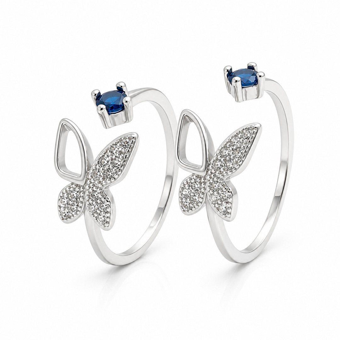 Papillon Pavé Butterfly & Sapphire Open Cuff Toe Ring (Pair)