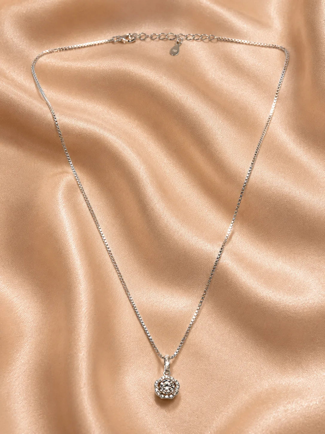Floral Halo Solitaire Pendant Necklace