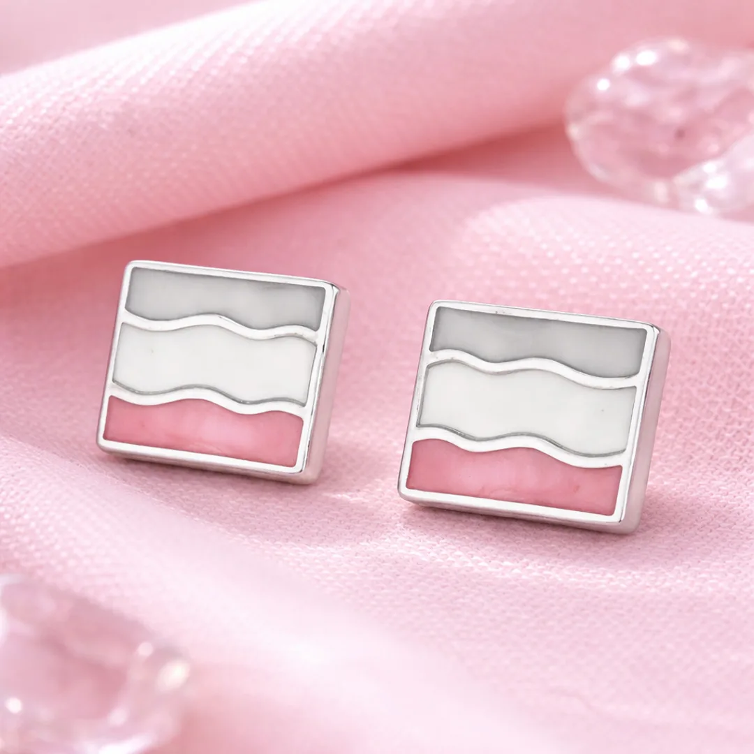Layered Wave Enamel Square Stud Earrings