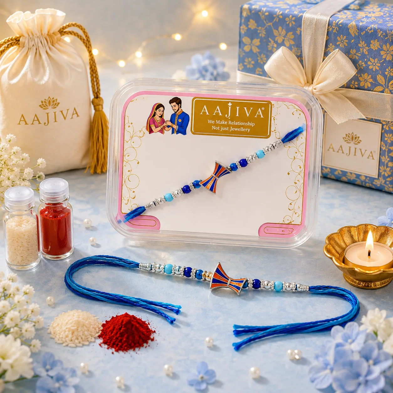 Aajiva Damru Charm Silver Rakhi