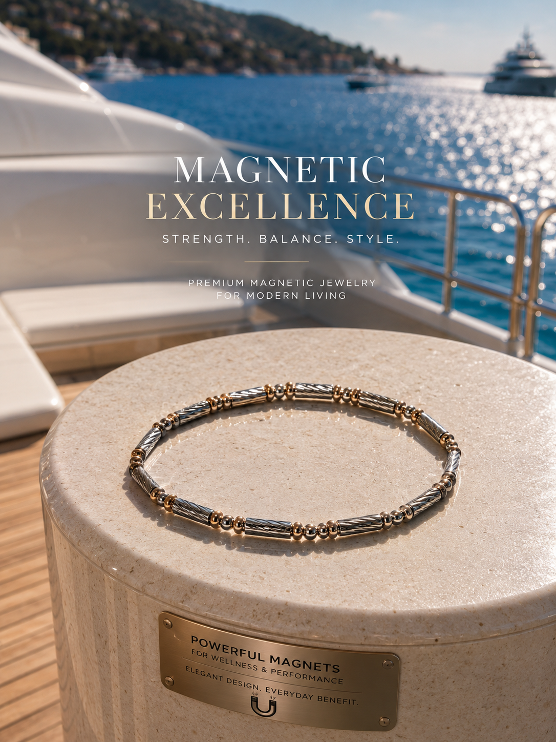 Two-Tone Twisted Bar & Bead Bracelet