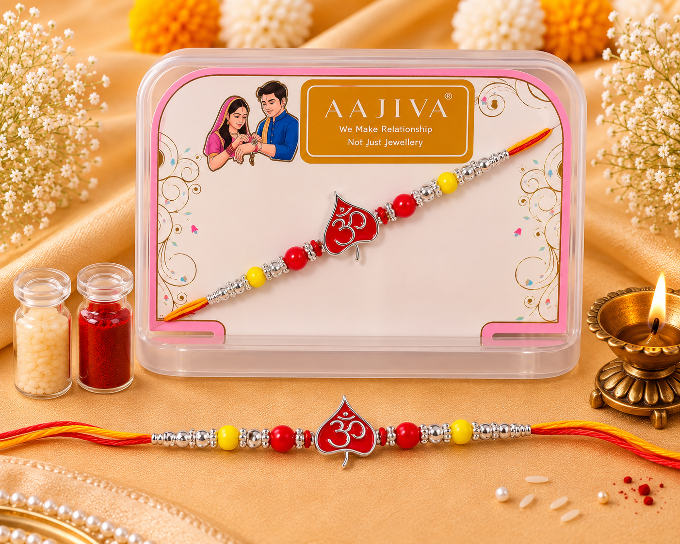 Harit Om — Leaf Charm Rakhi - Red & Orange