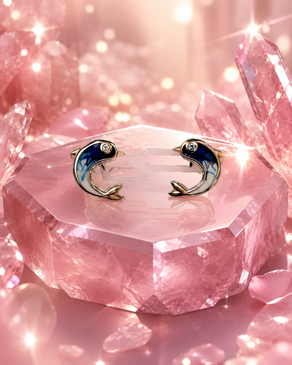 Blue Enamel Dolphin Stud Earrings