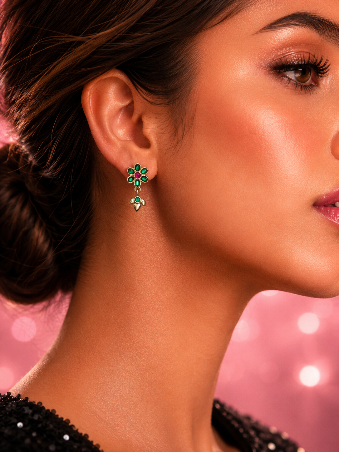 Emerald Flower & Petal Drop Earrings