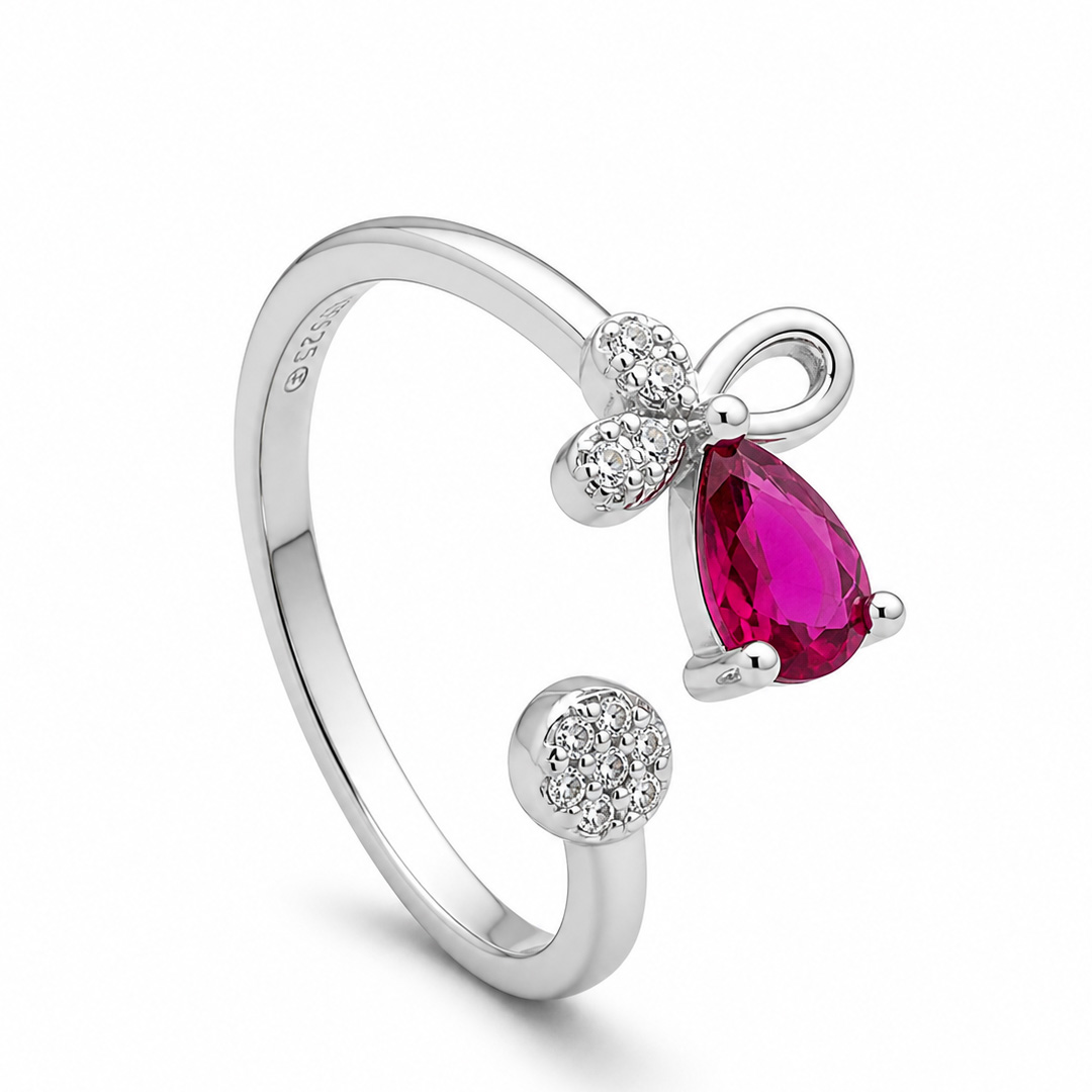 Rosette Bow & Ruby Pear Open Cuff Toe Ring (Pair)