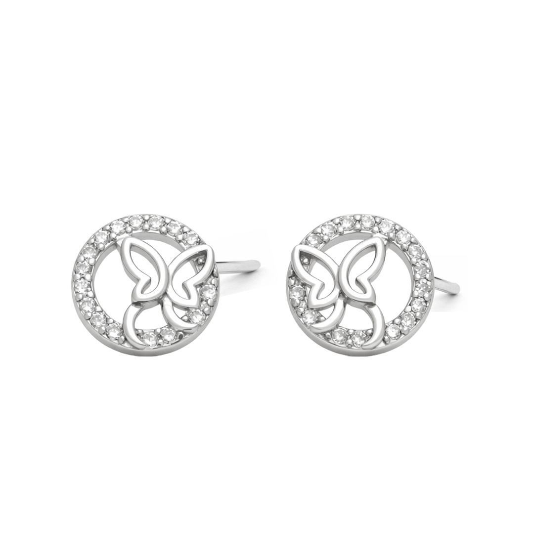 Open Butterfly Pave Circle Stud Earrings