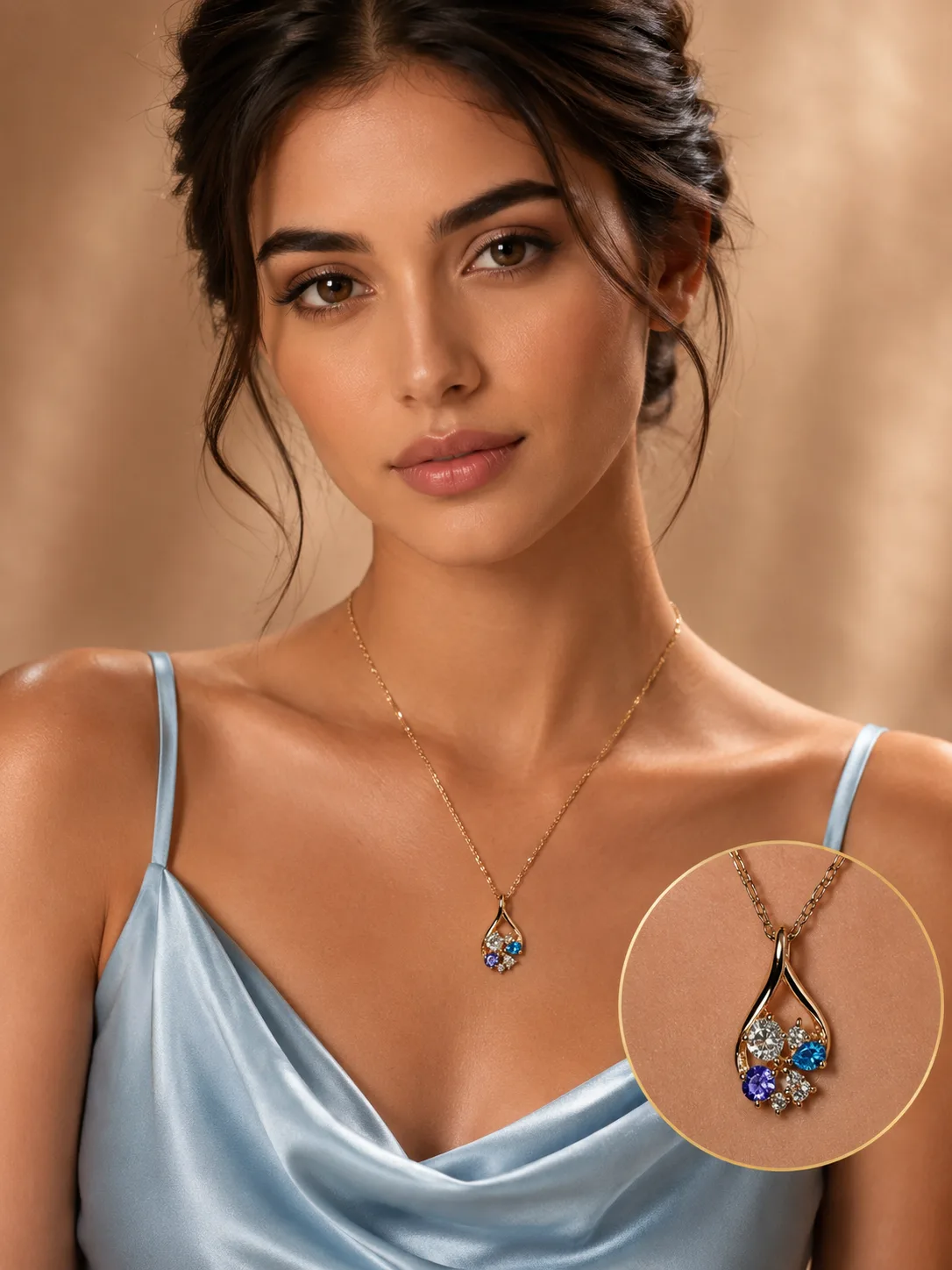 Multicolor Cluster Teardrop Pendant Necklace