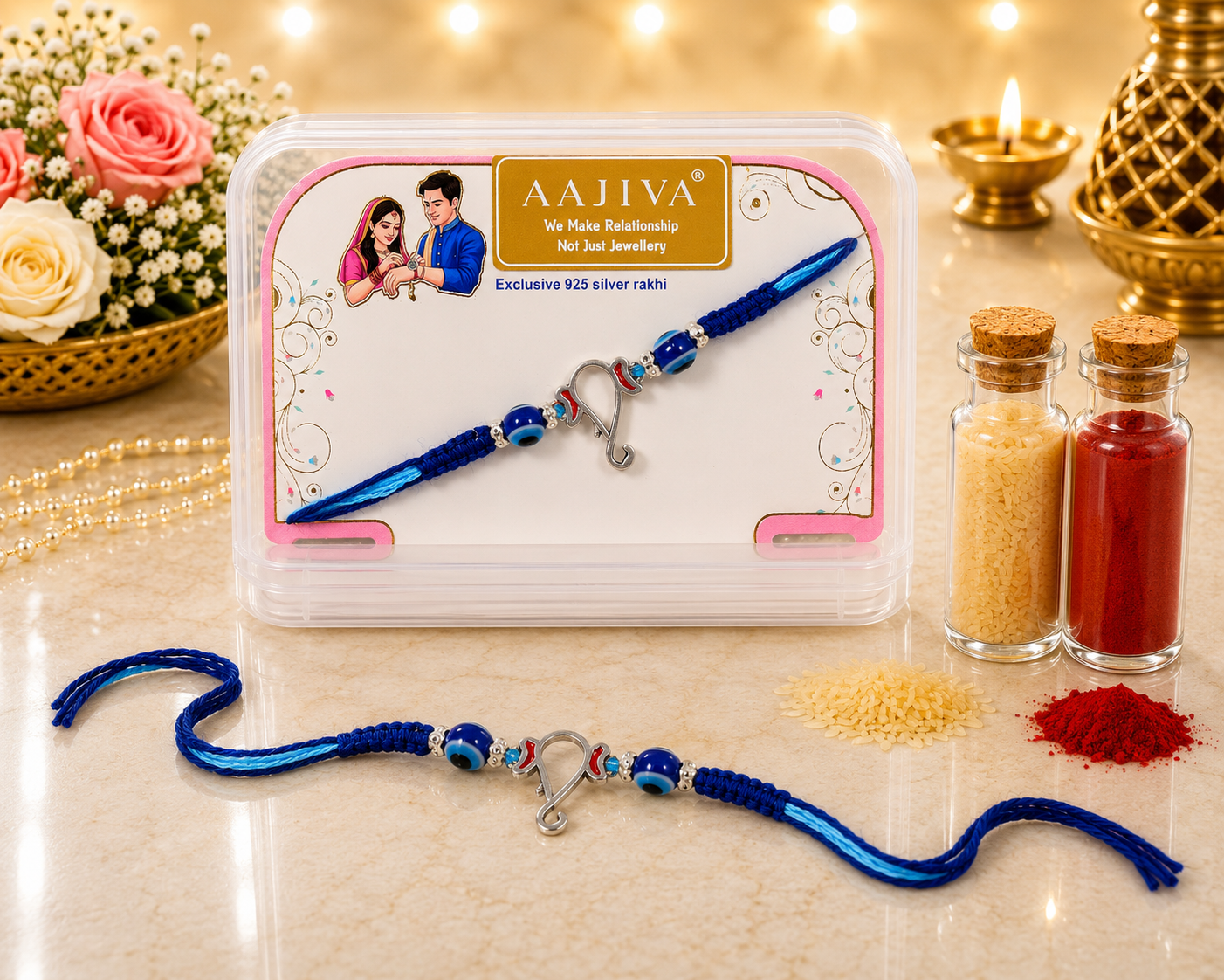 AAJIVA Vinayak Silver Rakhi - Blue