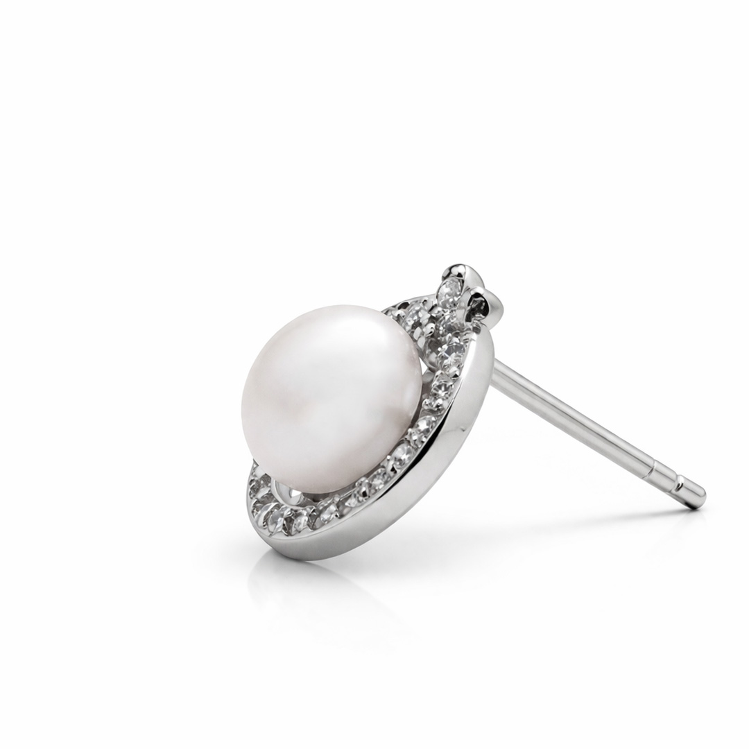 Pearl Halo Bow Stud Earrings