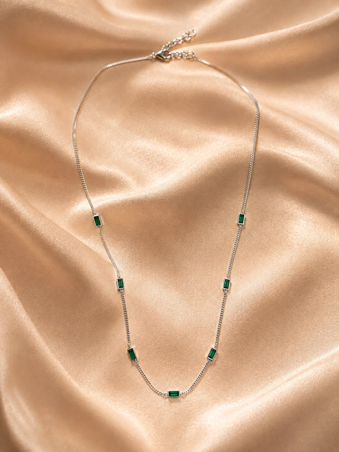 Emerald Baguette Station Necklace