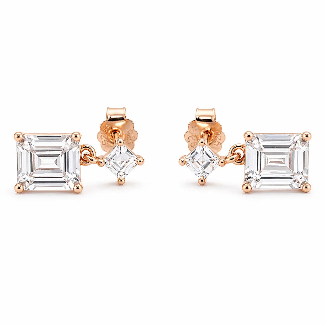 Asscher Cut & Kite Accent Stud Earrings