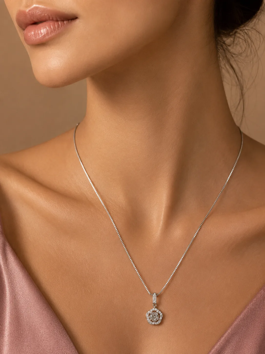 Floral Halo Solitaire Pendant Necklace