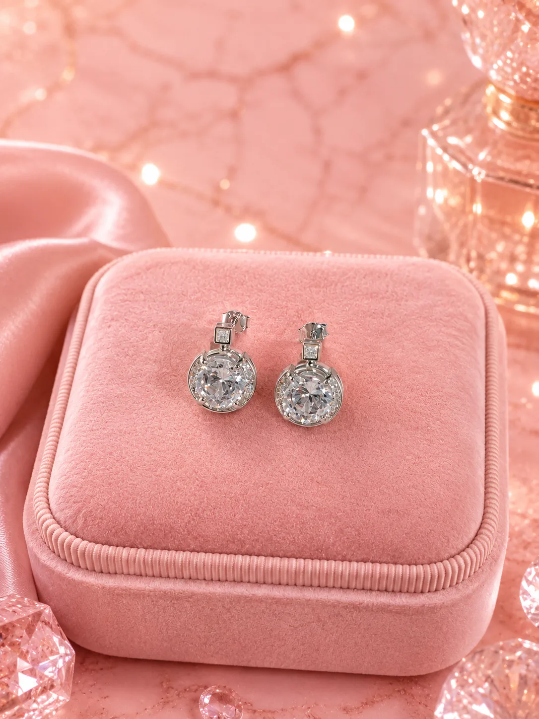 Celeste Round Halo Solitaire Necklace & Earring Set