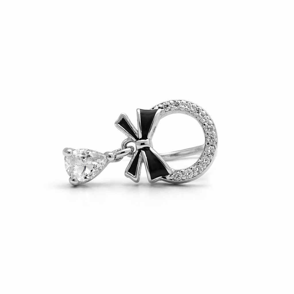 Black Bow Pear Drop Earrings