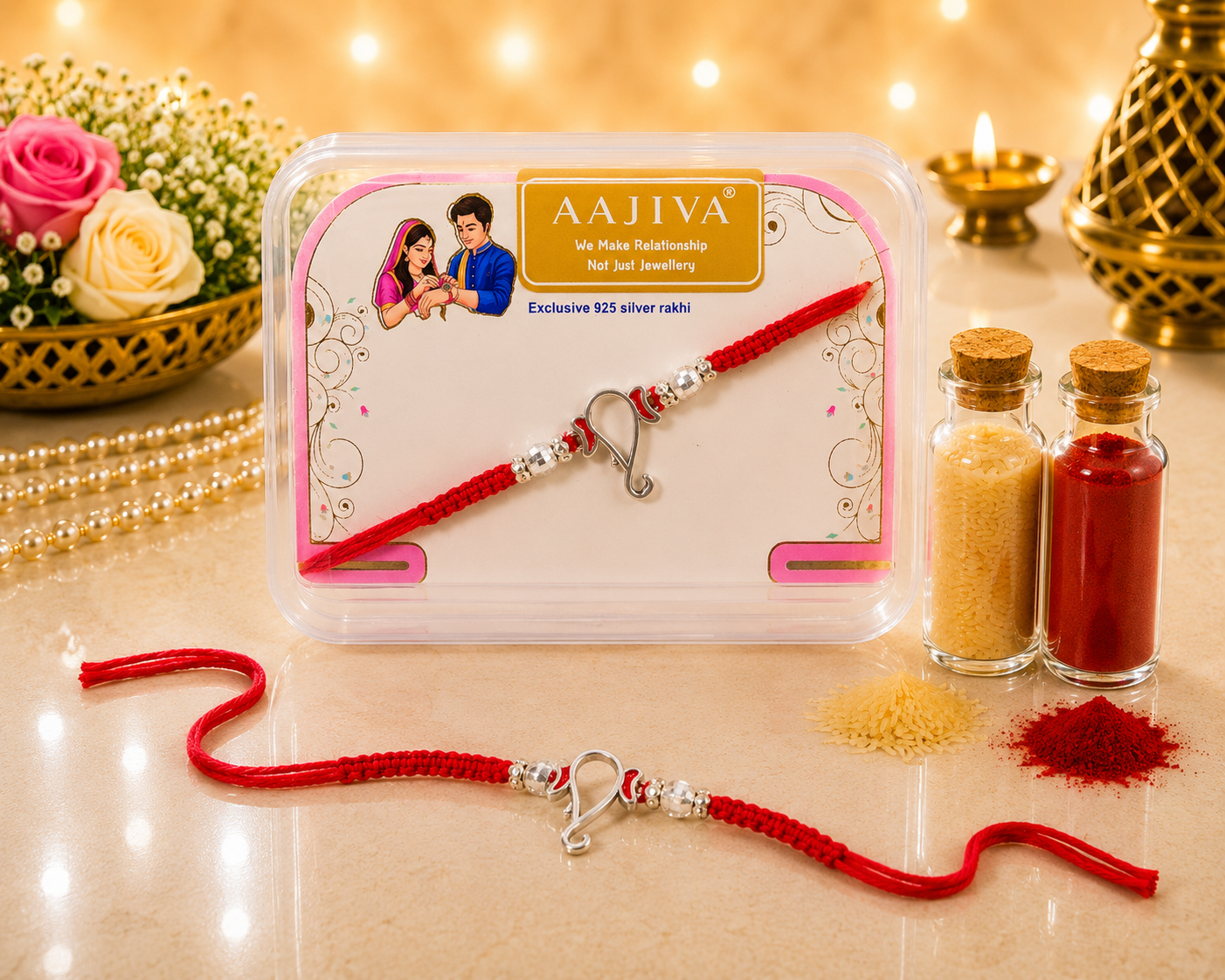 AAJIVA Vinayak Silver Rakhi - Red