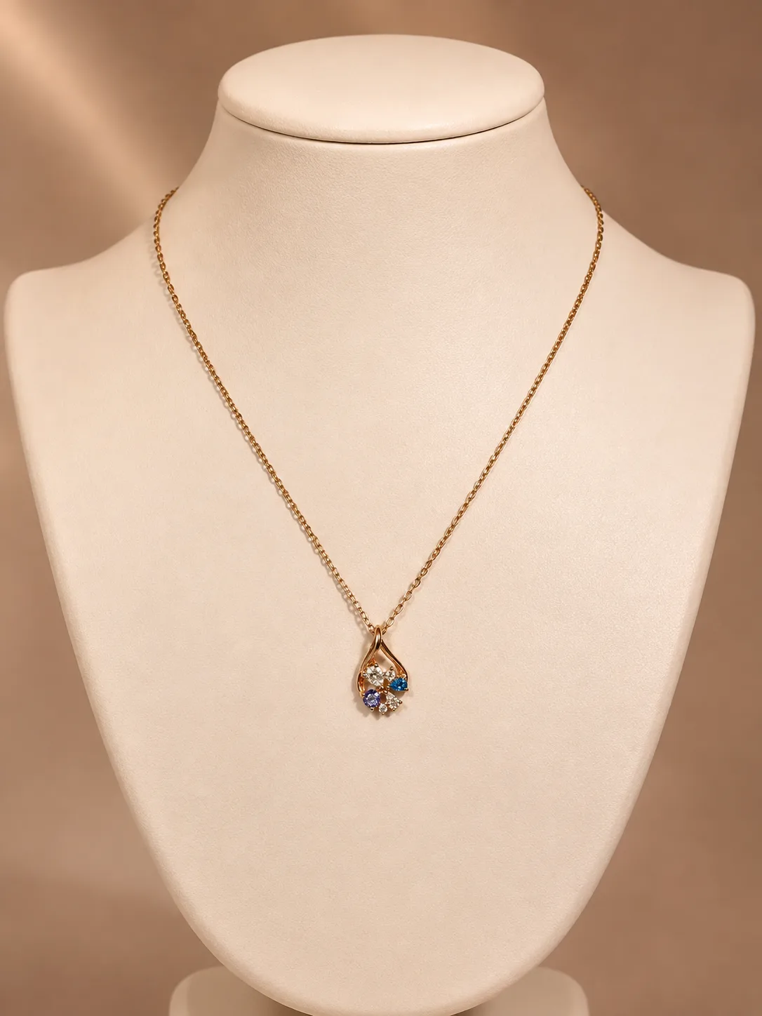 Multicolor Cluster Teardrop Pendant Necklace