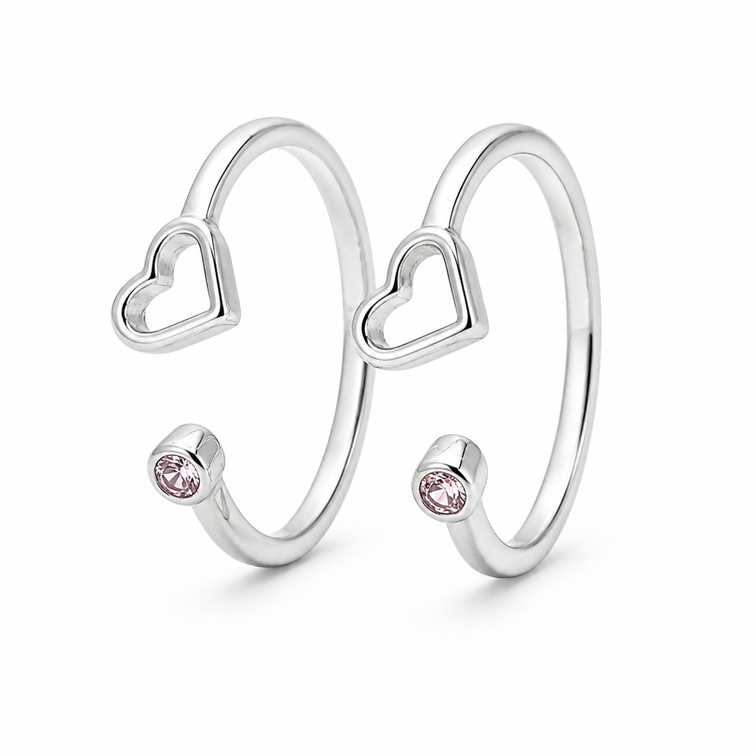 Cora Pink Heart Open Cuff Toe Ring (Pair)