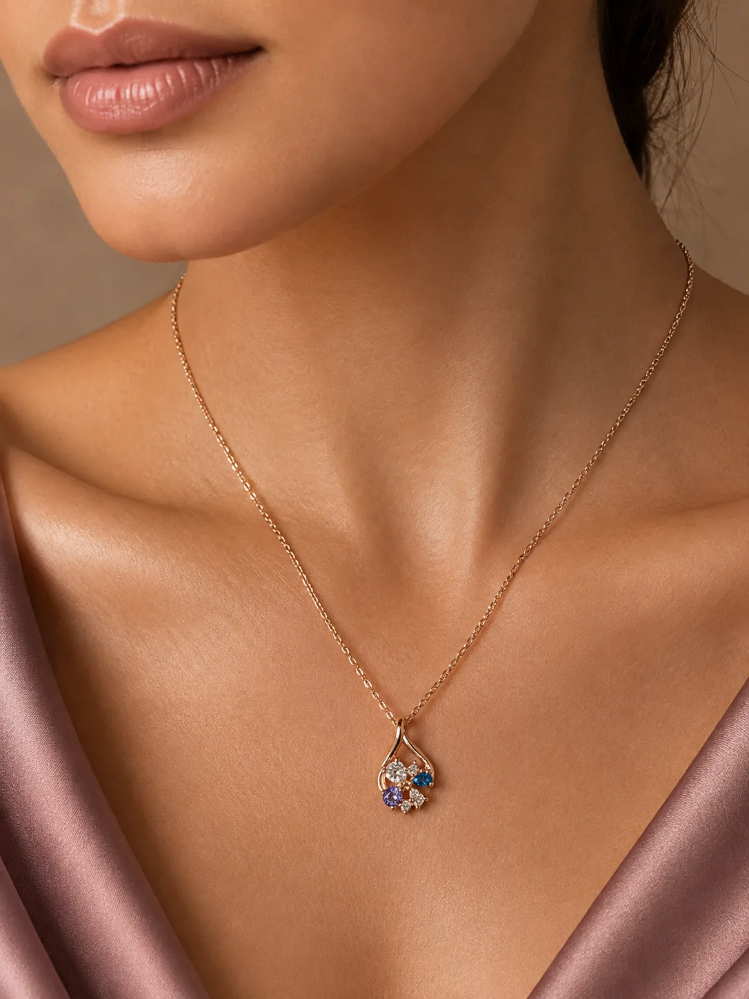 Multicolor Cluster Teardrop Pendant Necklace