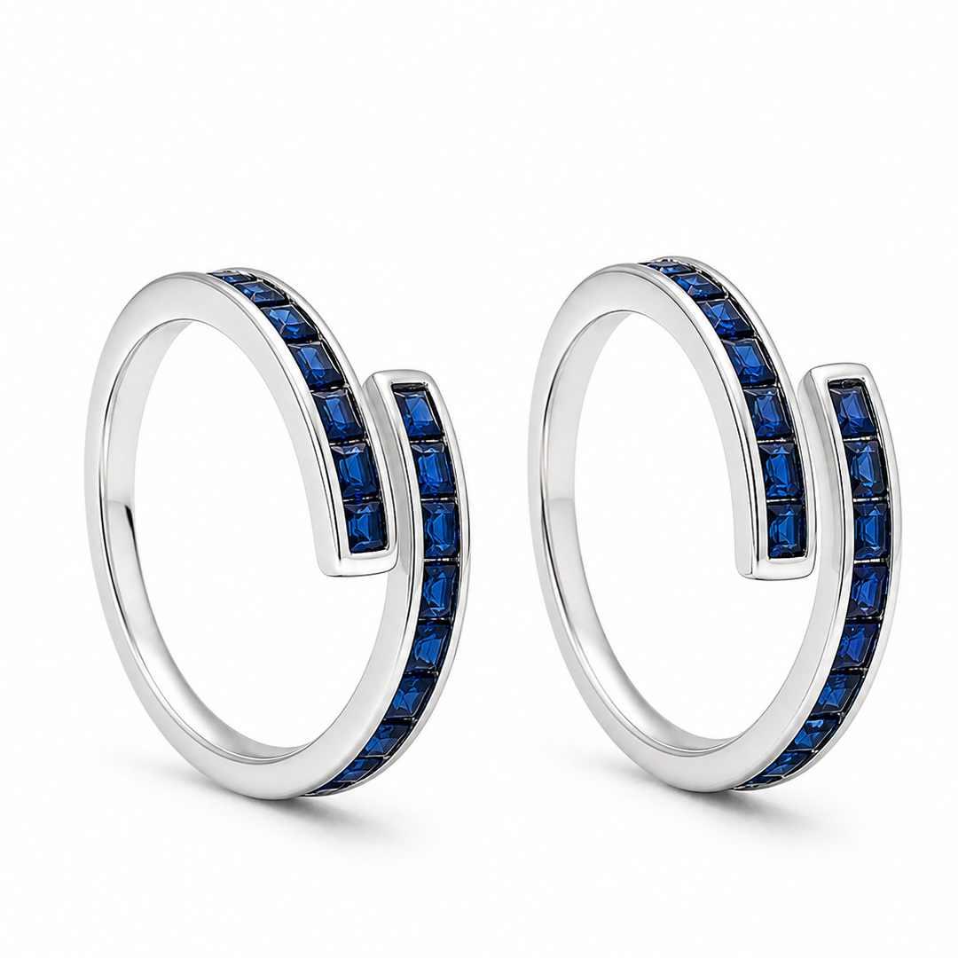 Spiral Channel Sapphire Wrap Toe Ring (Pair)