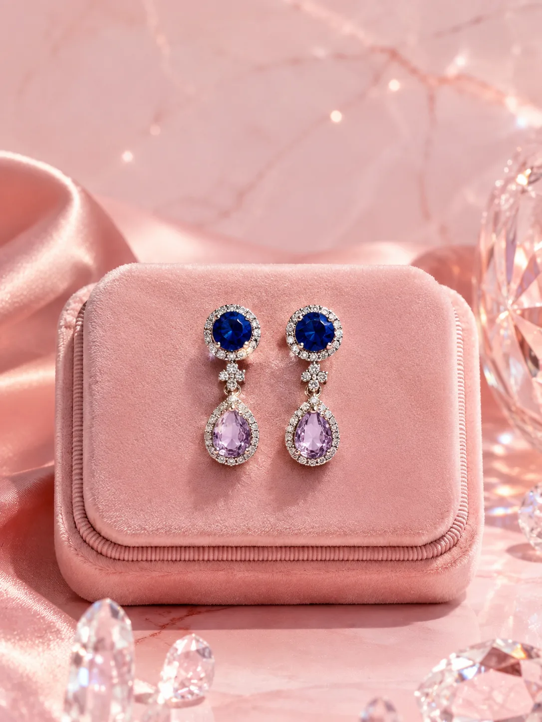 Iris Sapphire & Amethyst Teardrop Necklace & Earring Set