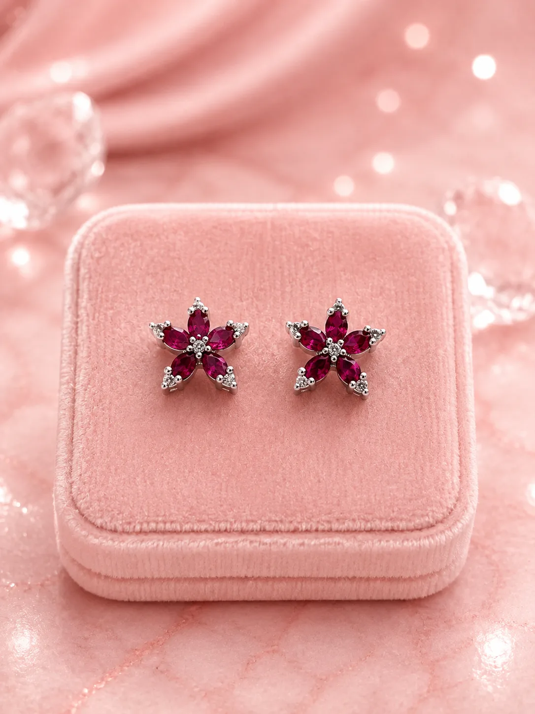 Ruby Blossom Floral Necklace & Earring Set