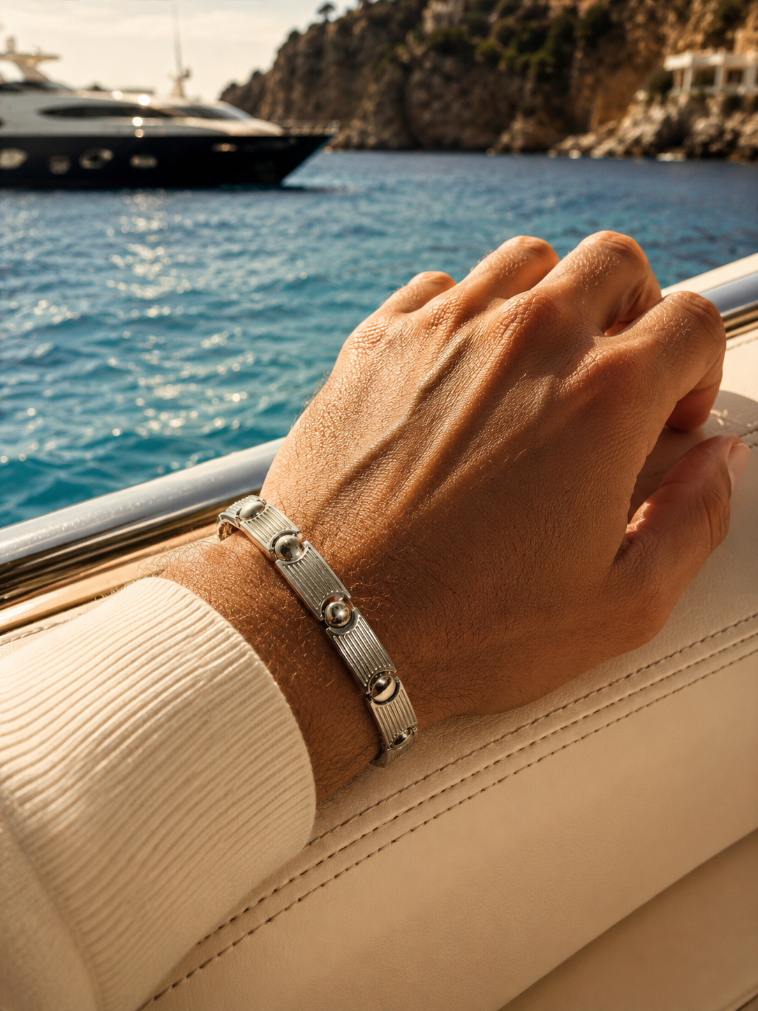 Textured Bar & Bead Men's Bracelet