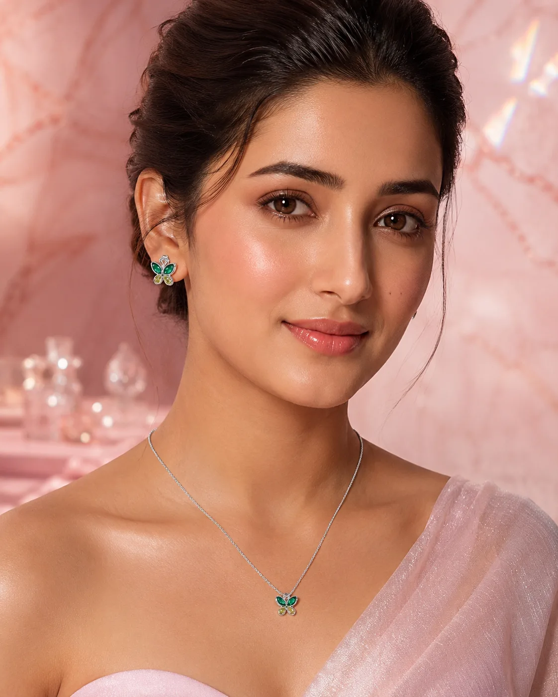 Fern Emerald & Peridot Butterfly Necklace & Earring Set