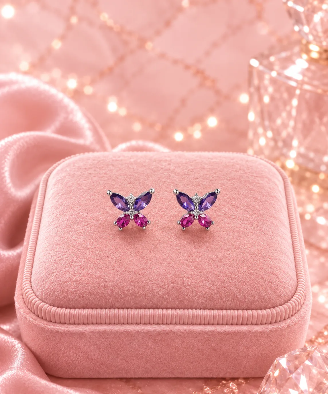 Mira Amethyst & Pink Sapphire Butterfly Necklace & Earring Set