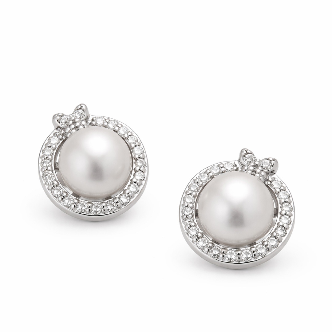 Pearl Halo Bow Stud Earrings