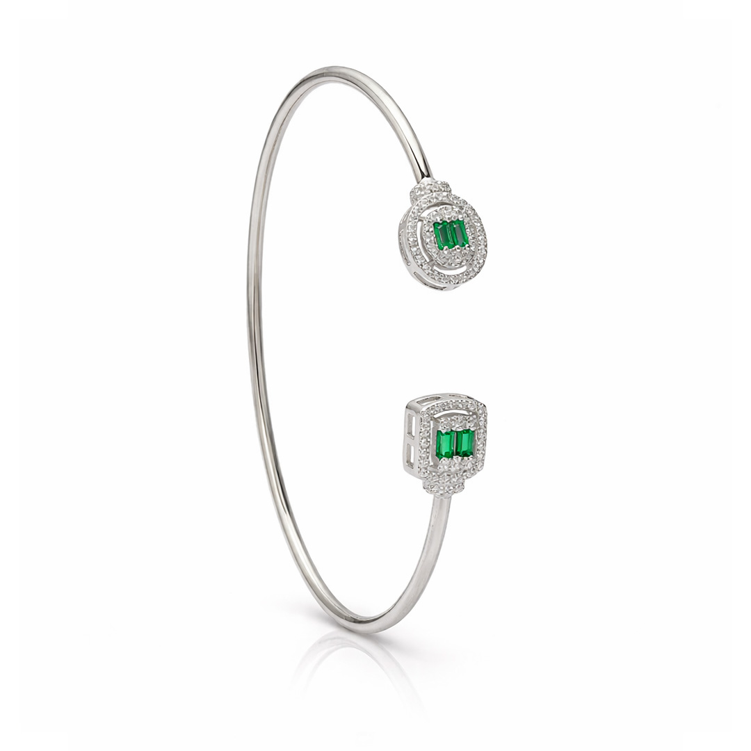 Verdant Emerald Halo Open Cuff Bracelet