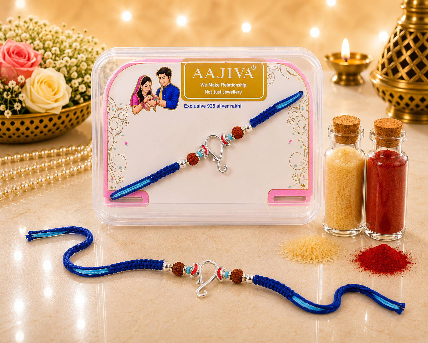 AAJIVA Vinayak Silver Rakhi - Blue
