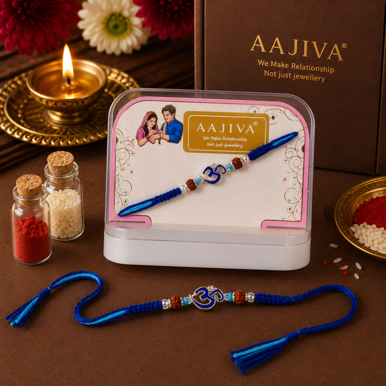 AAJIVA Rakshak Om Silver Rakhi - Blue
