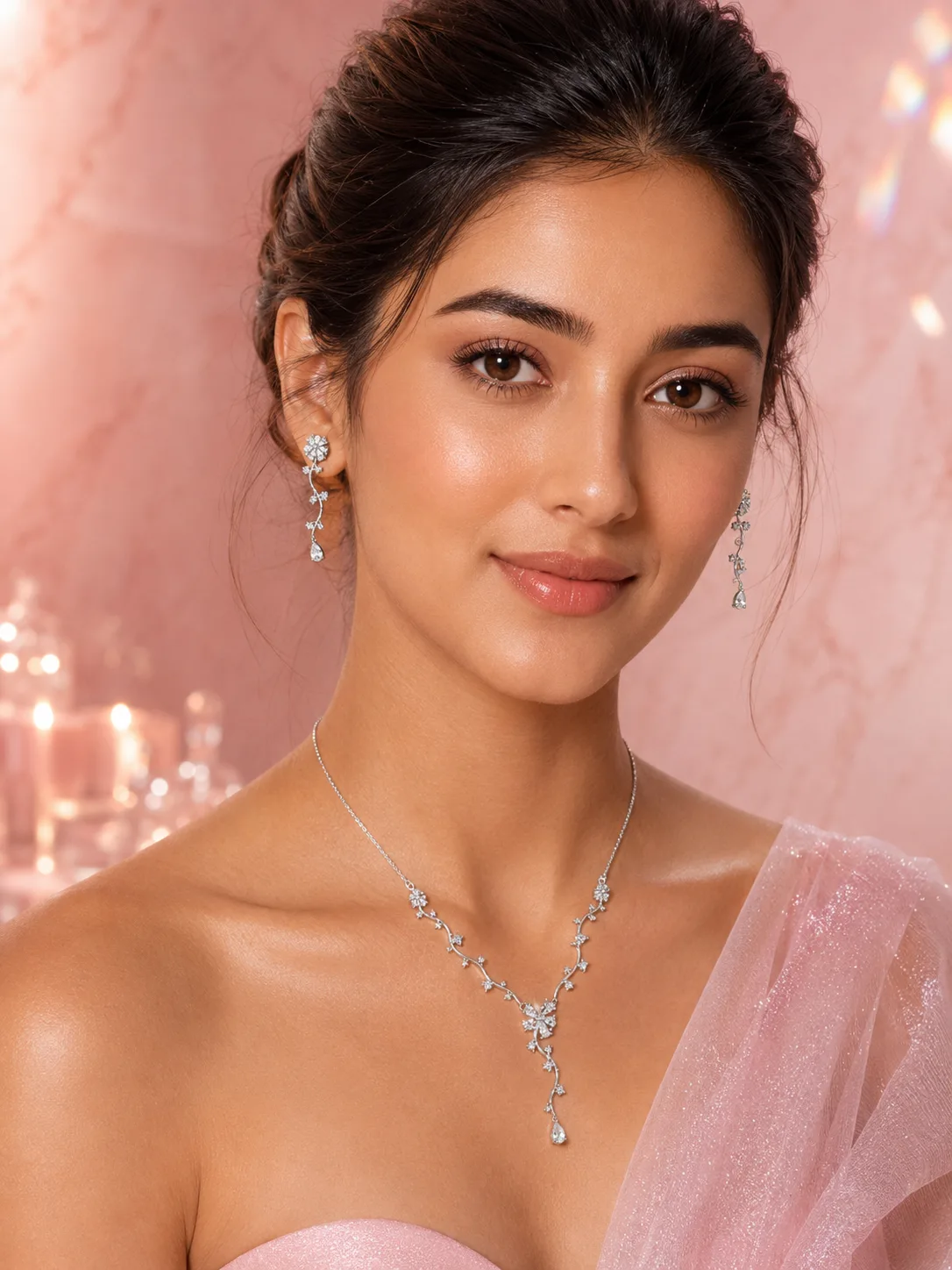Snowdrop Crystal Floral Vine Necklace & Earring Set