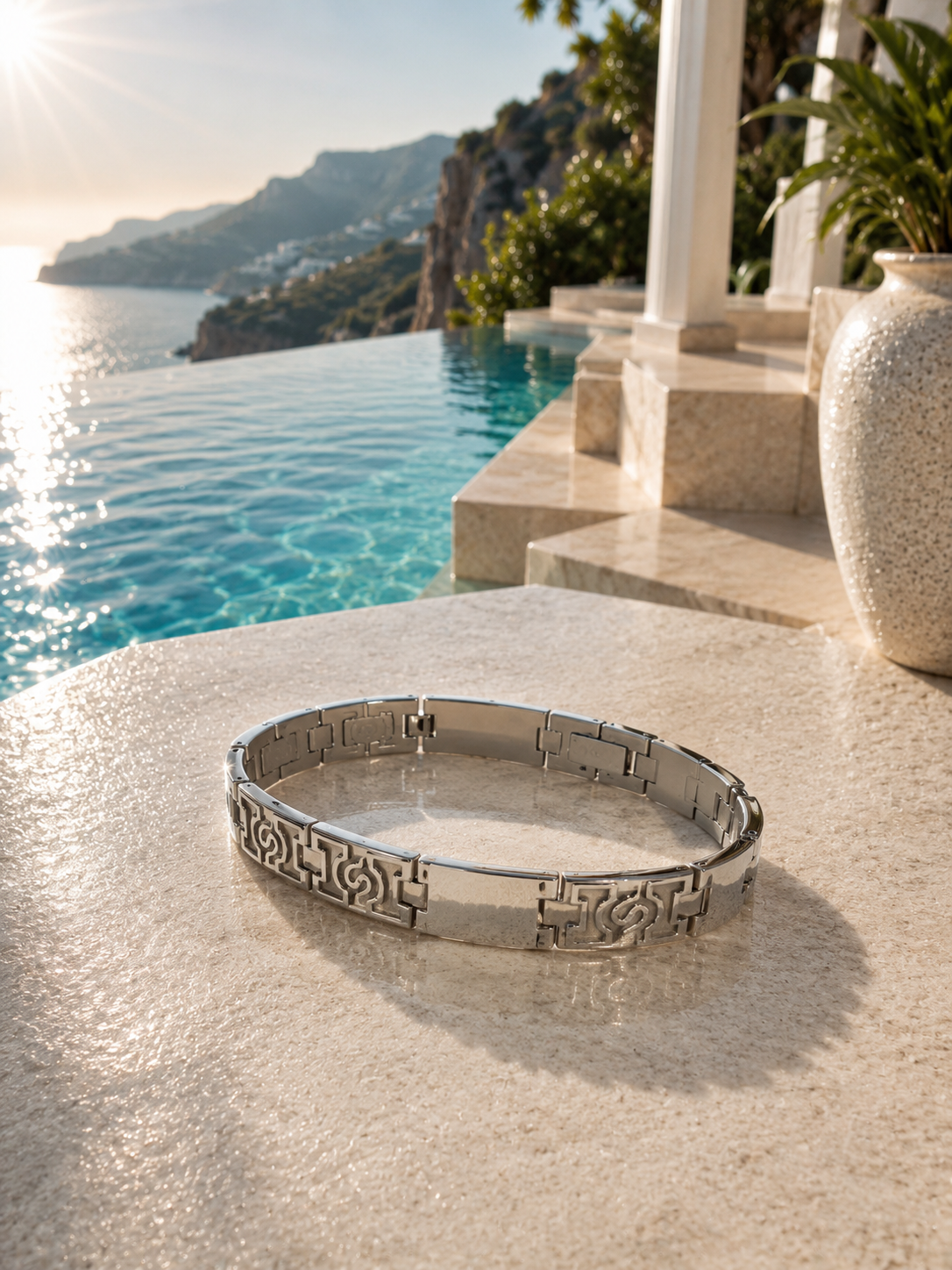 Geometric Engraved Link Bracelet