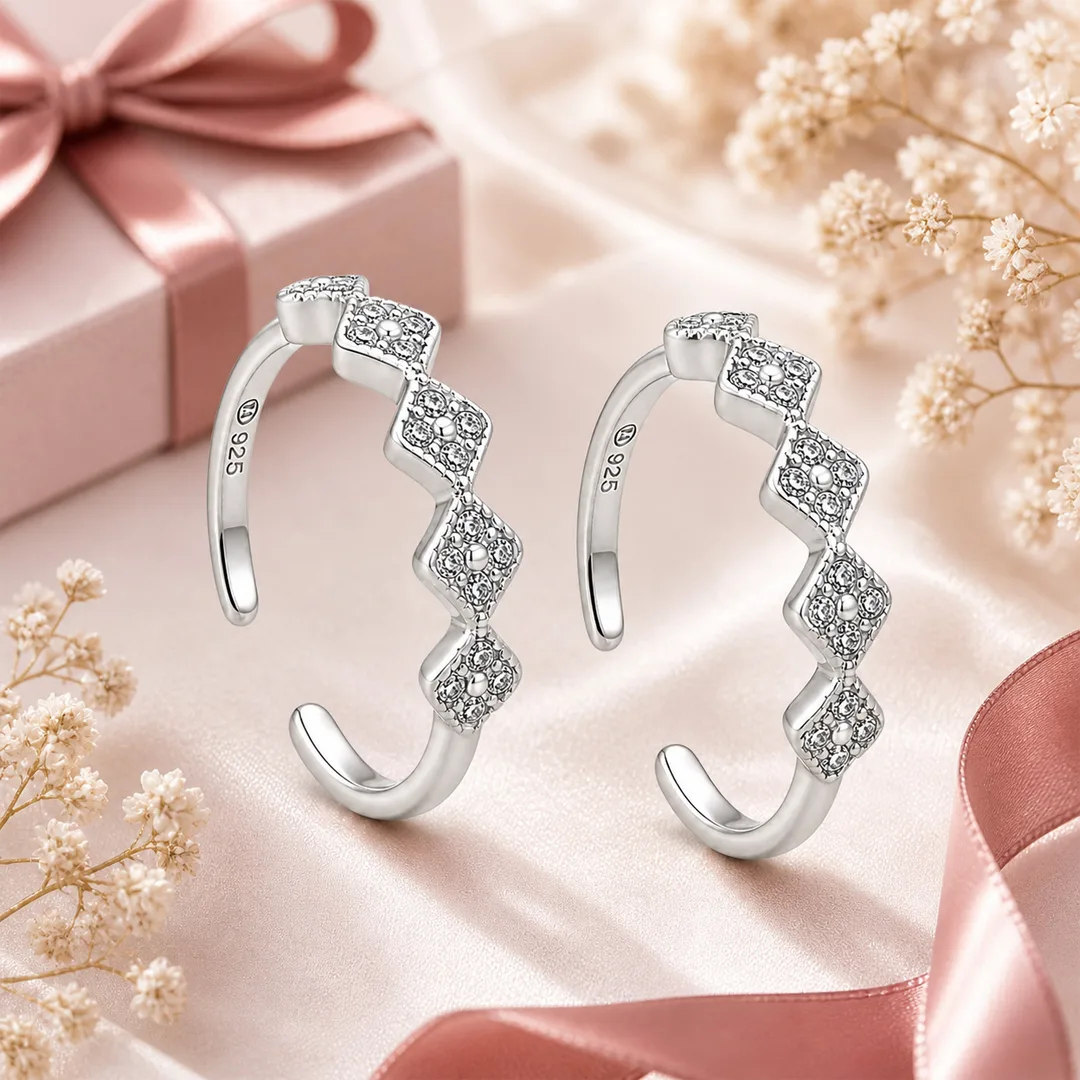 Zigzag Pavé Diamond-Shape Open Cuff Toe Ring (Pair)