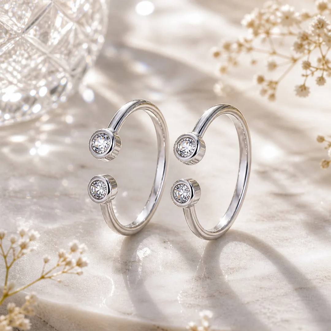 Lumi Twin Bezel Open Cuff Toe Ring (Pair)