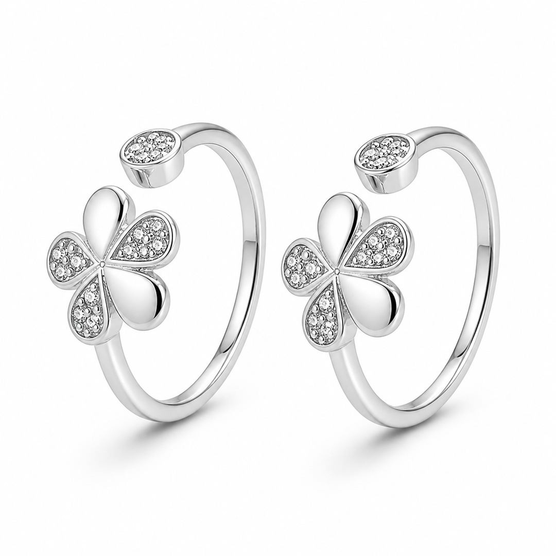 Trefle Clover Pavé Open Cuff Toe Ring (Pair)