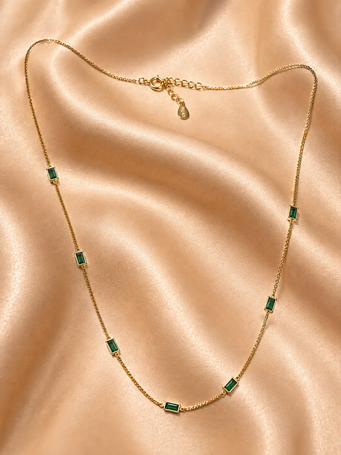 Emerald Baguette Station Necklace (Gold Edition)