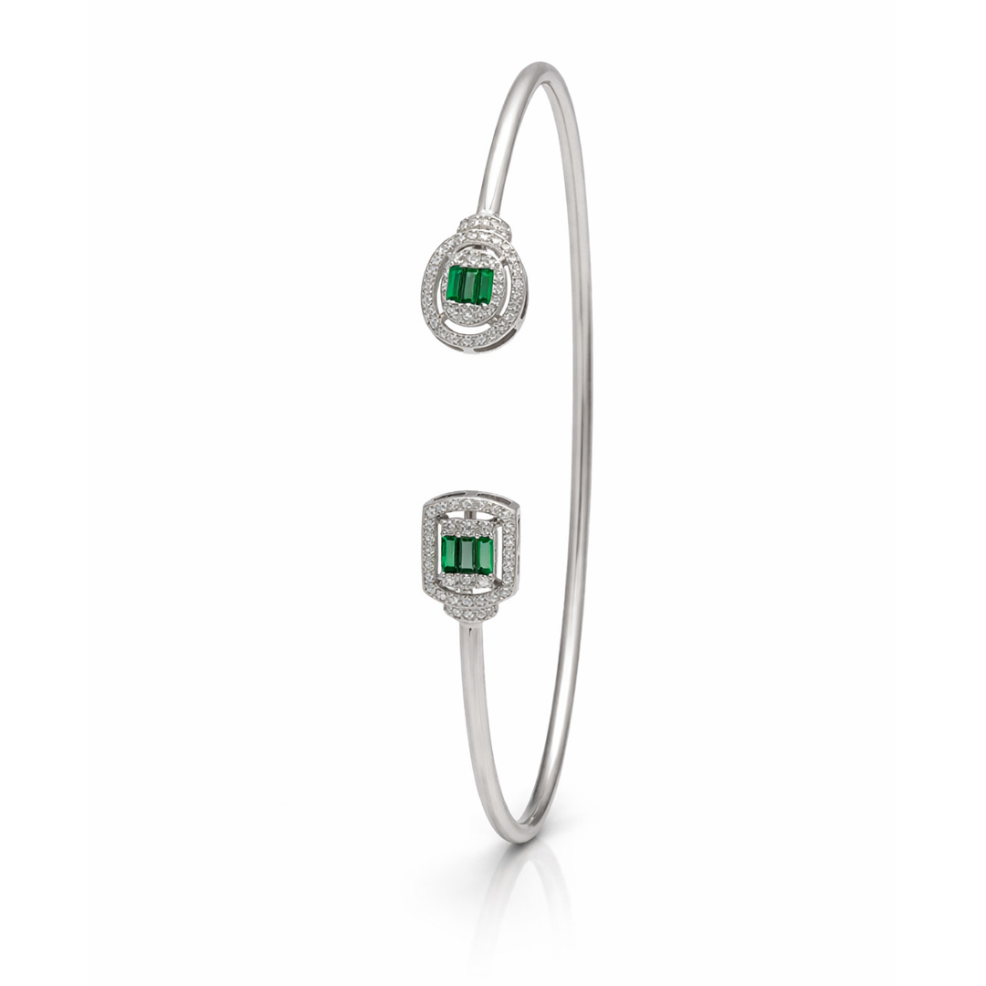 Verdant Emerald Halo Open Cuff Bracelet