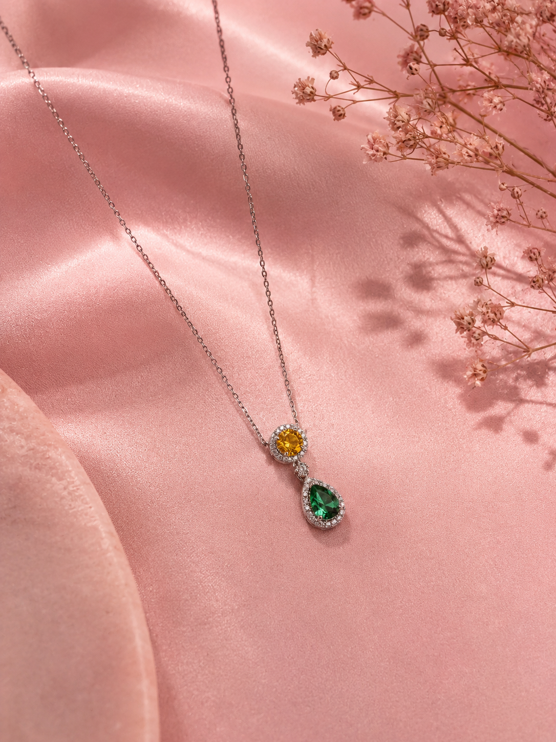 Meadow Emerald & Citrine Halo Necklace & Earring Set