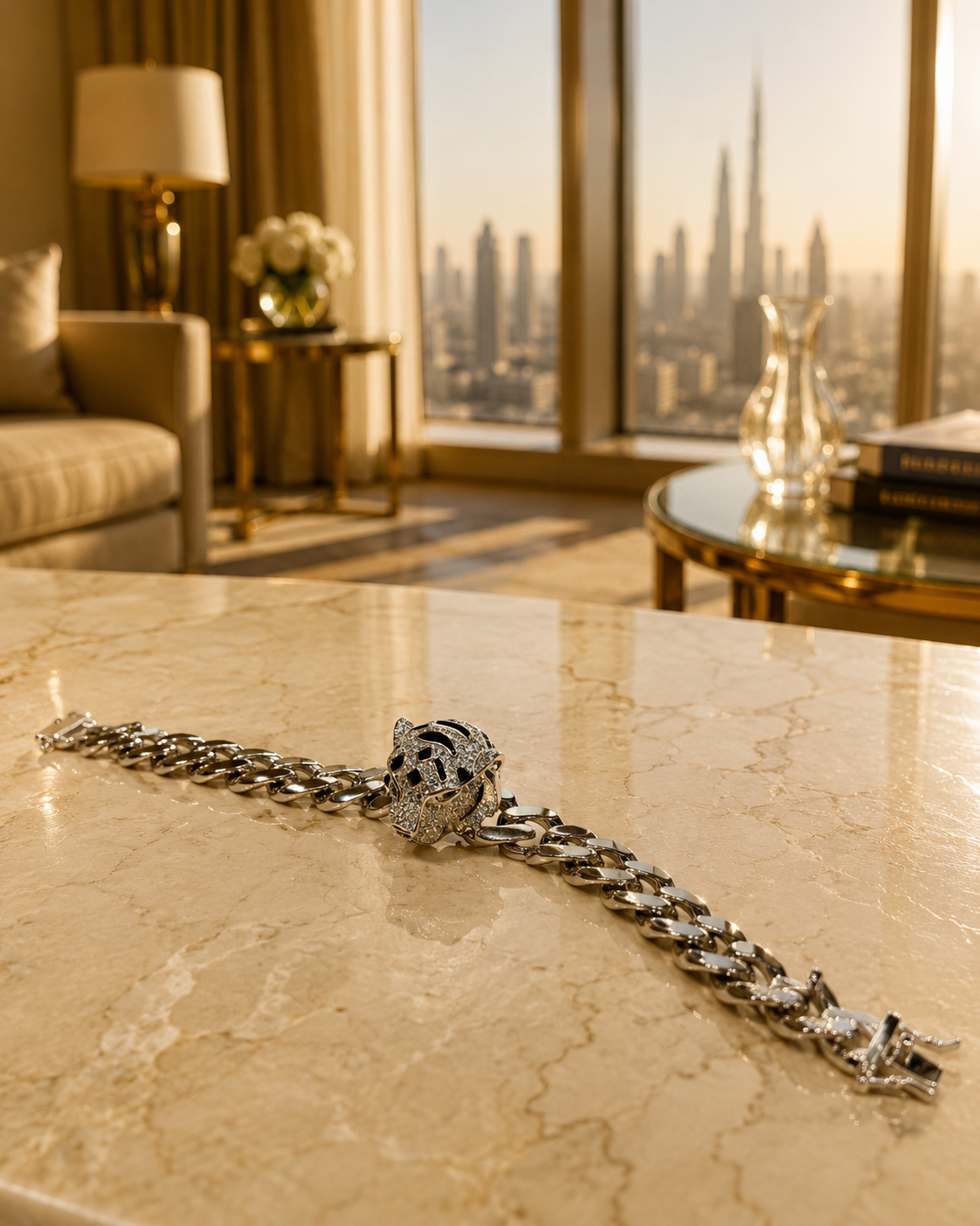 Panther Head Curb Chain Men's Bracelet
