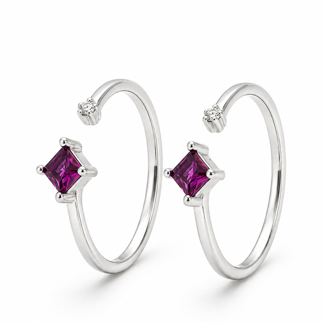 Amara Rhodolite Purple Open Cuff Toe Ring (Pair)