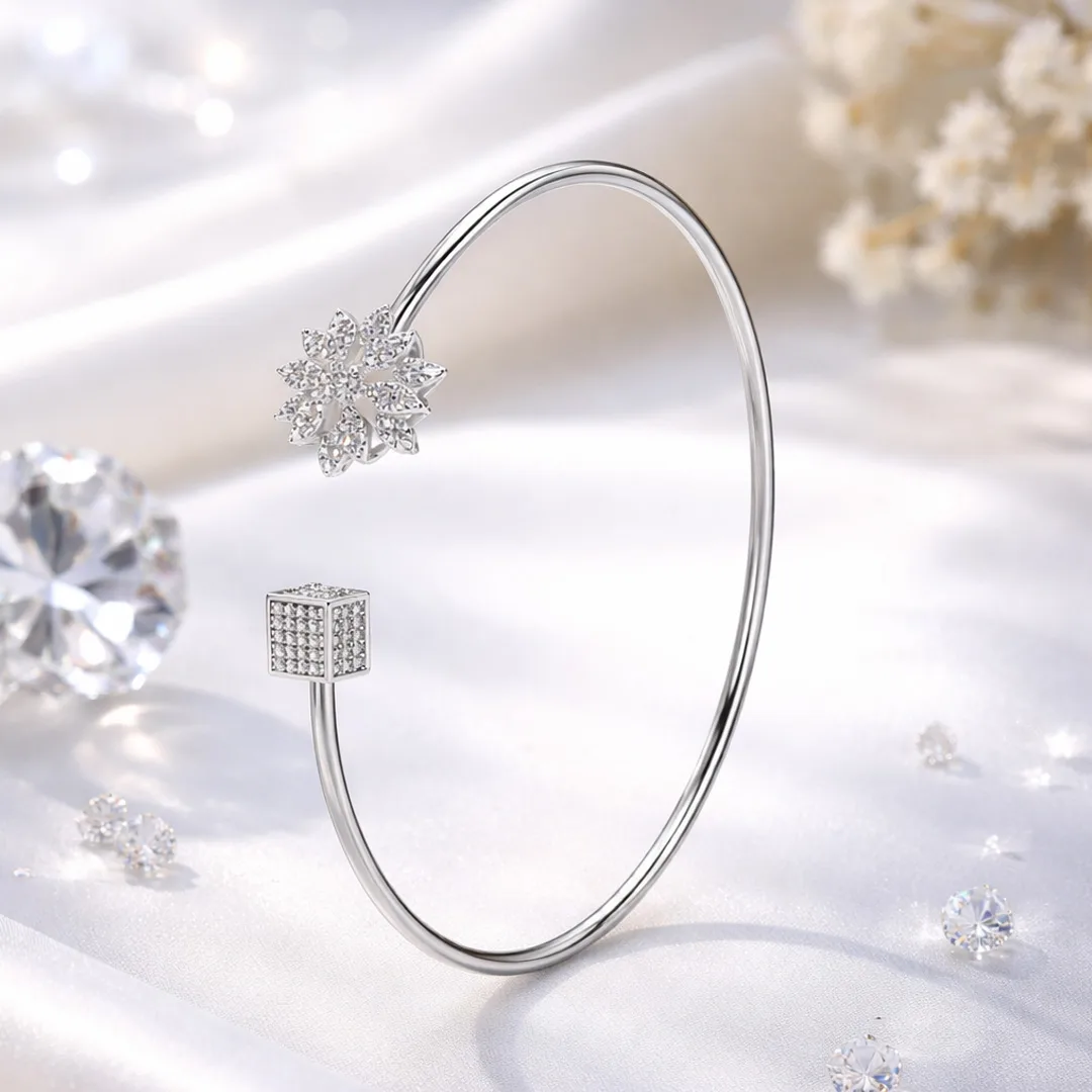 Frost Snowflake Cube Open Cuff Bracelet