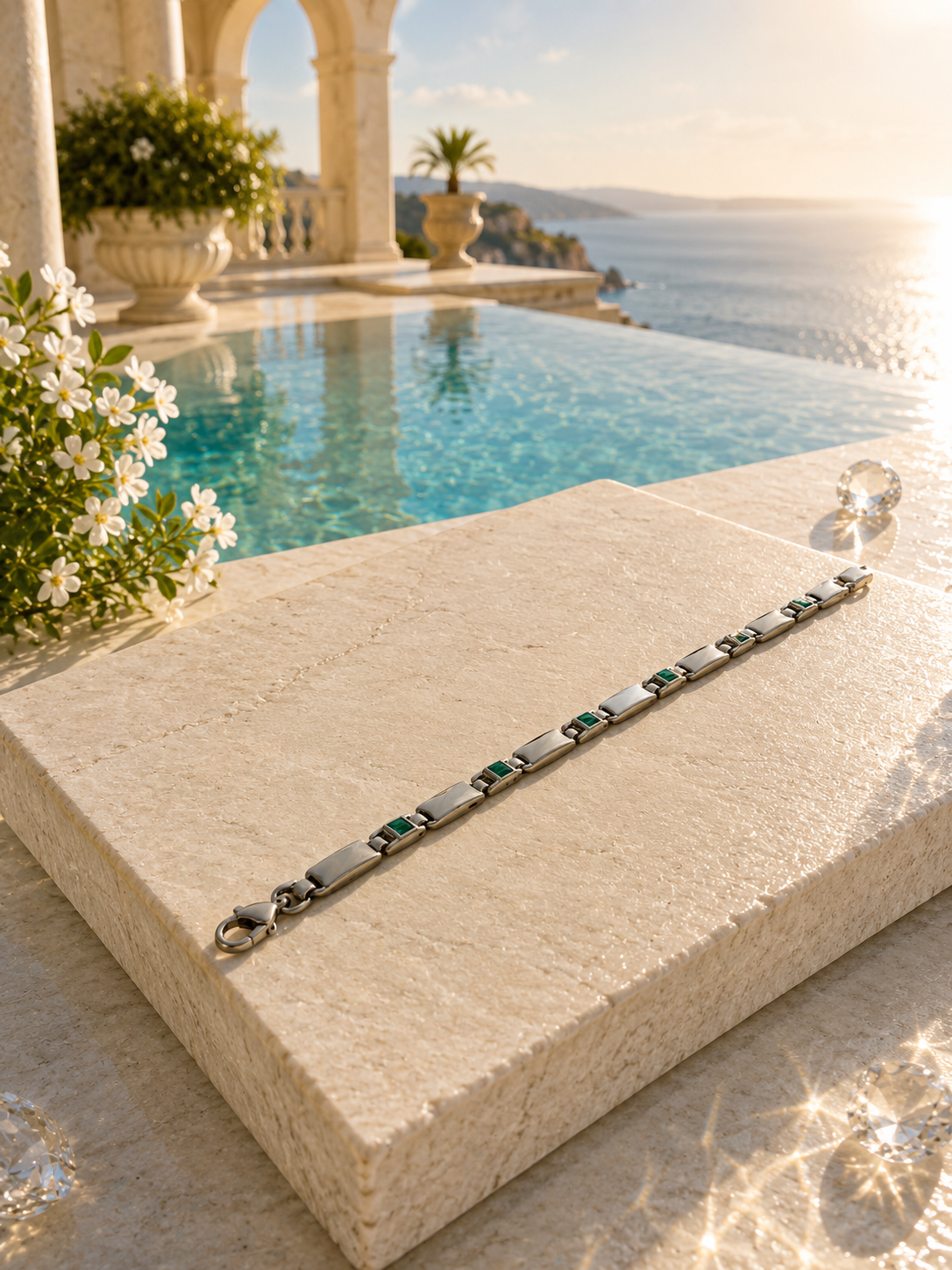 Emerald Accent Bar-Link Bracelet