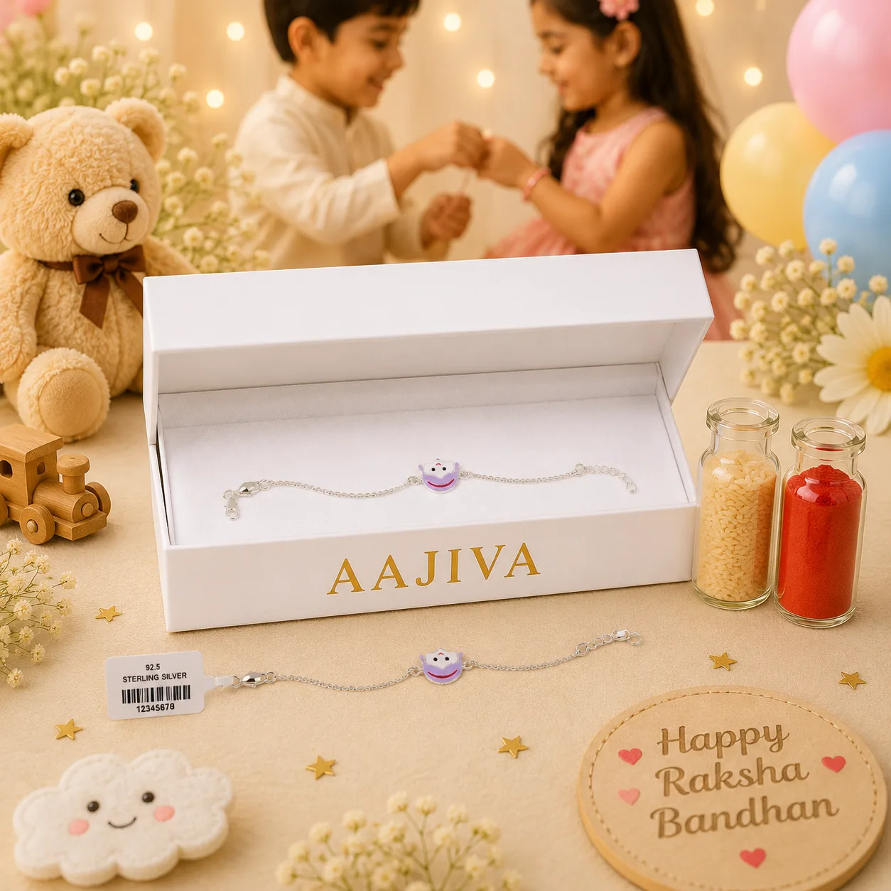 Ultra Baby Rakhi Silver Bracelet – Purple Smiley Charm