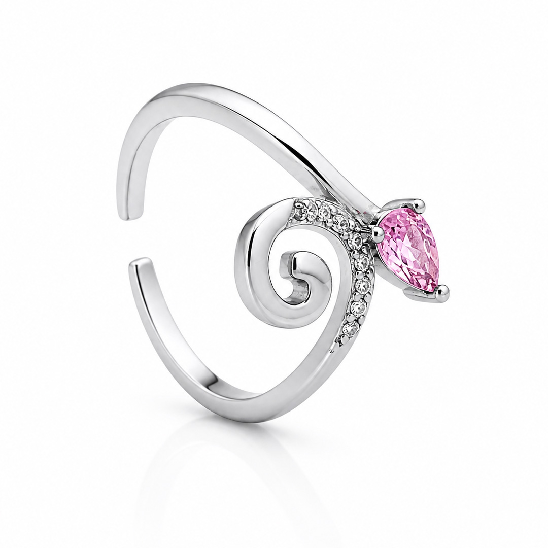 Vine Swirl Pink Pear Open Cuff Toe Ring (Pair)