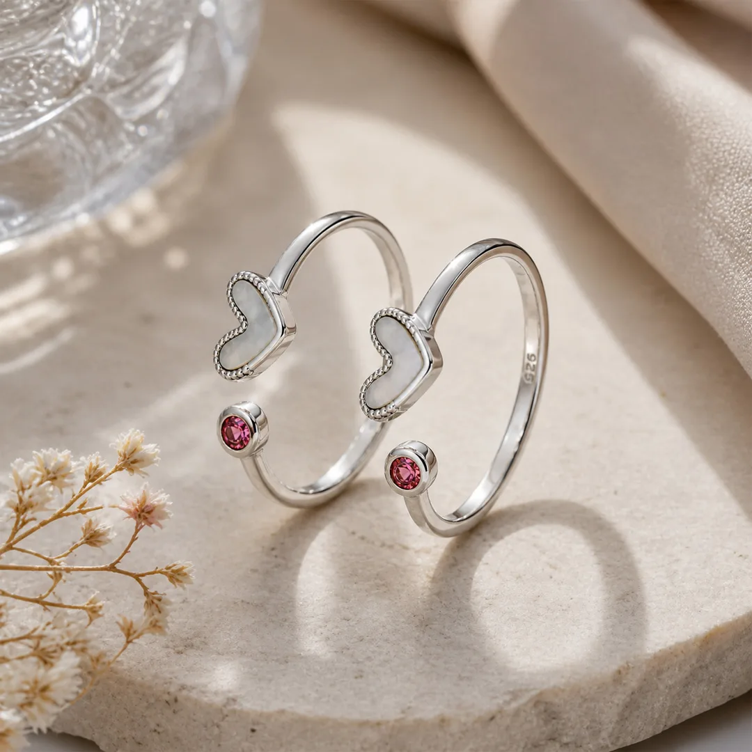 Mira Mother-Of-Pearl Heart Open Cuff Toe Ring (Pair)